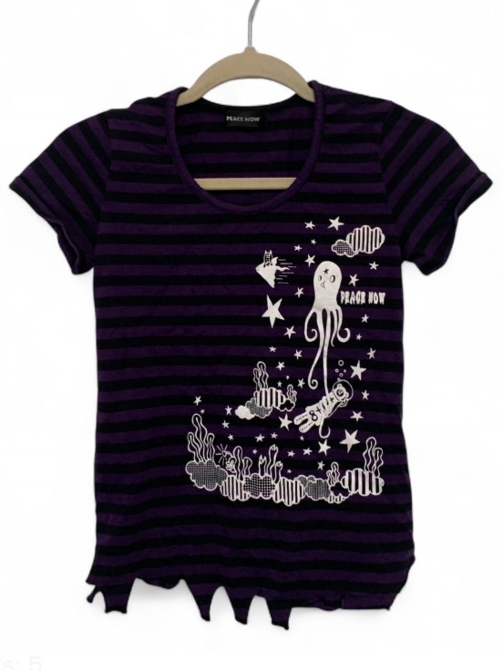 Peace Now Purple & Black Striped Octopus Graphic Short Sleeve Tee